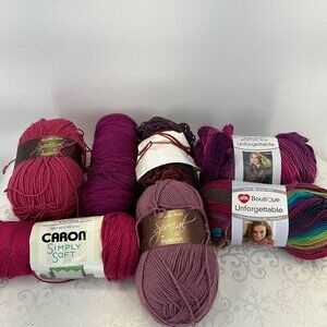 Assorted Yarn Bundle Fuchsia Raspberry Grape & Stained Glass Colors  100g Stylec